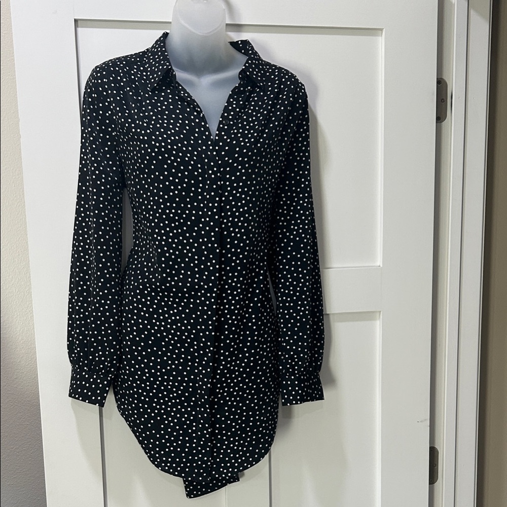 Express Black and White Polka Dot Button Down Shirt